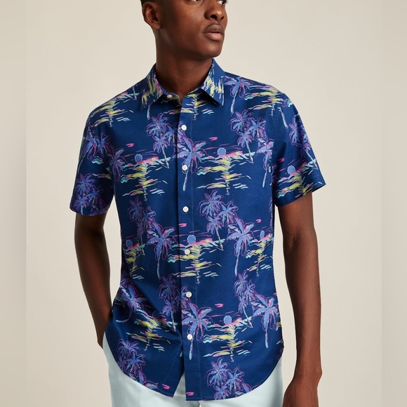 Bonobos Blue Tropical Print Casual Button Down Shirt - Picture 1 of 13